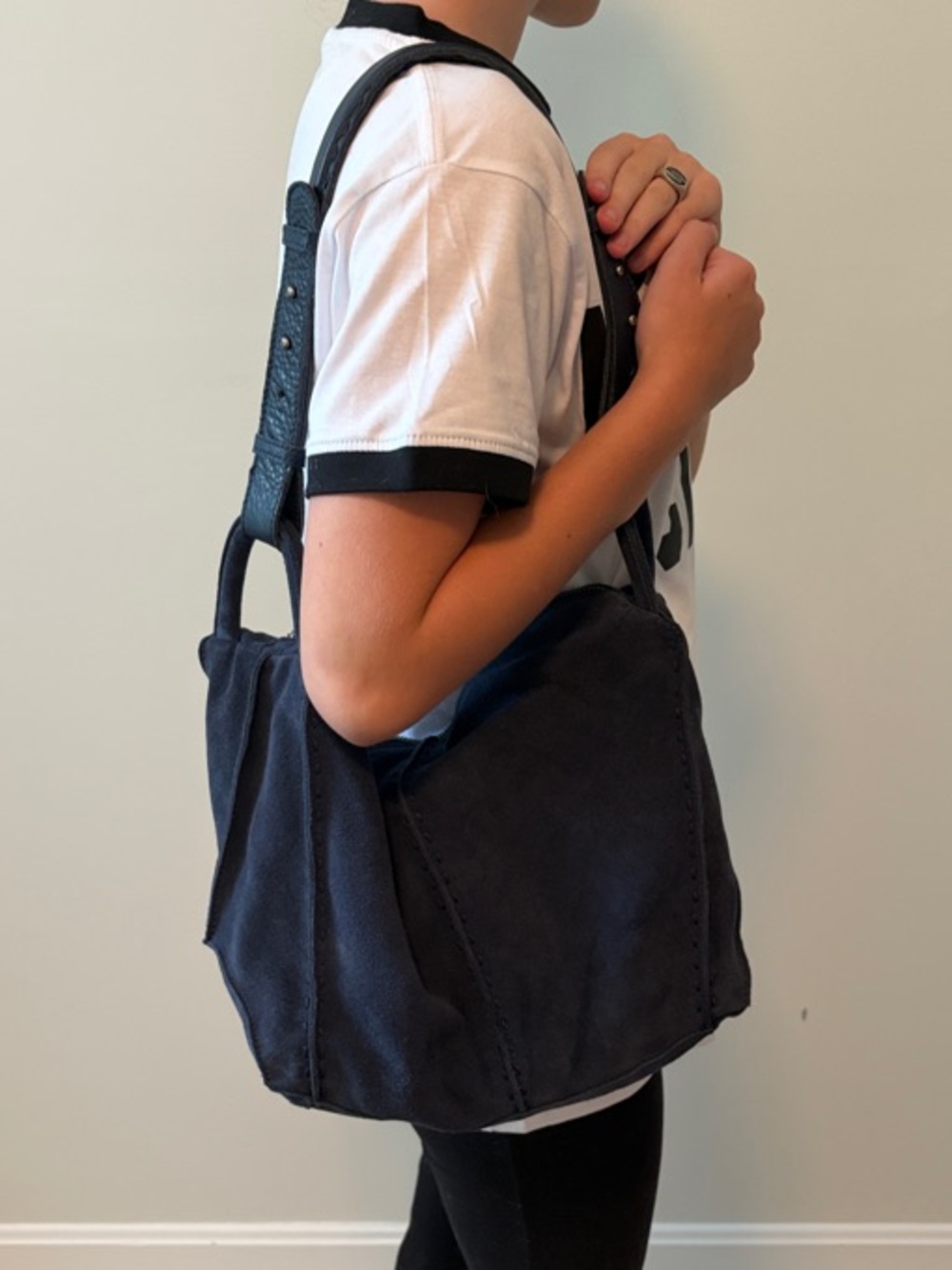 The Sak Navy Suede Shoulder Bag
